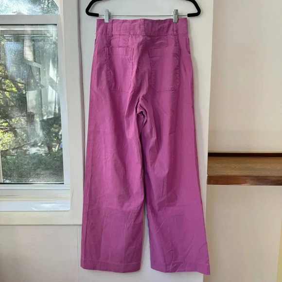 NWT Anthropologie The Colette Linen Cropped Wide Leg Pants Maeve Pink Rose 31 - Picture 10 of 13